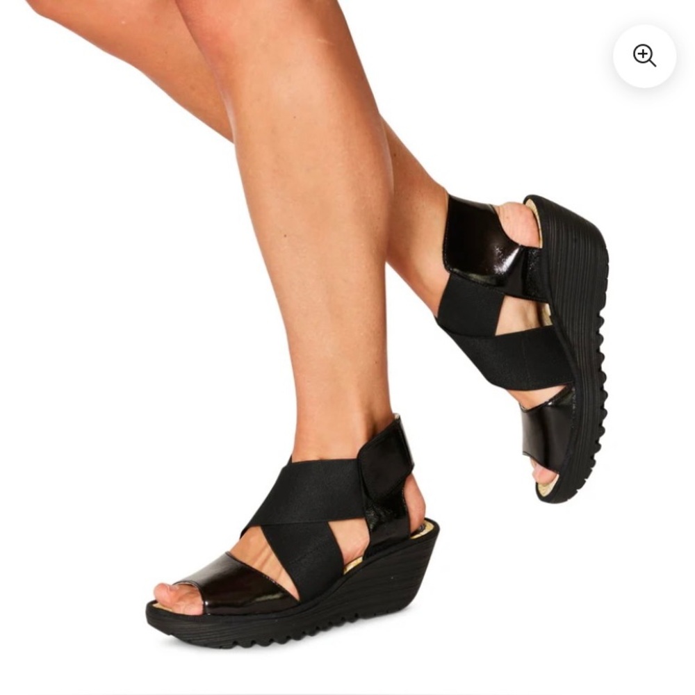 Fly London Womens Yuba Black Wedge Sandal